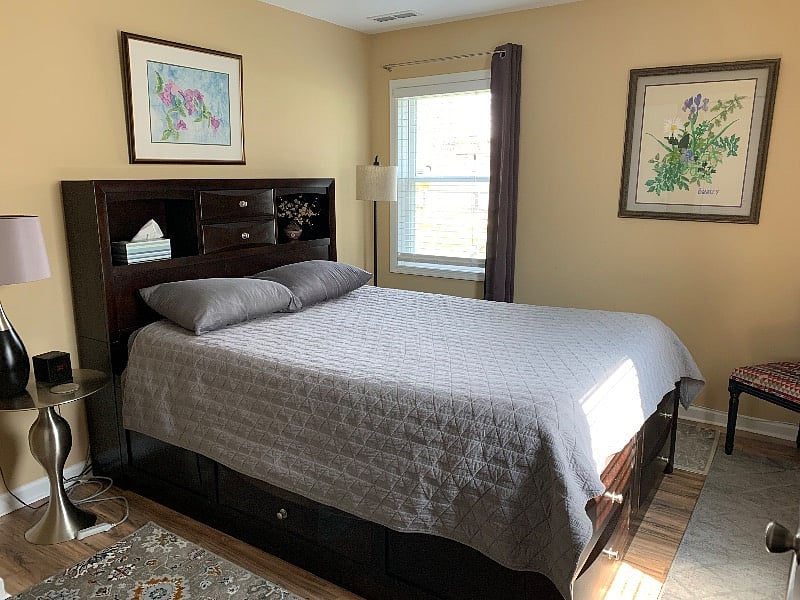Queen bed with drawers.