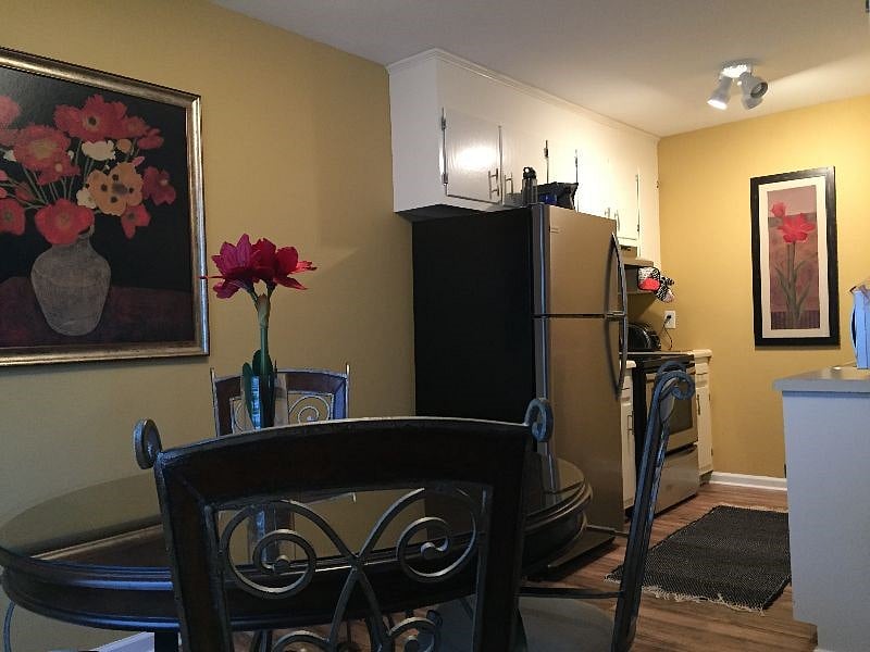 View from dining area into kitchen.