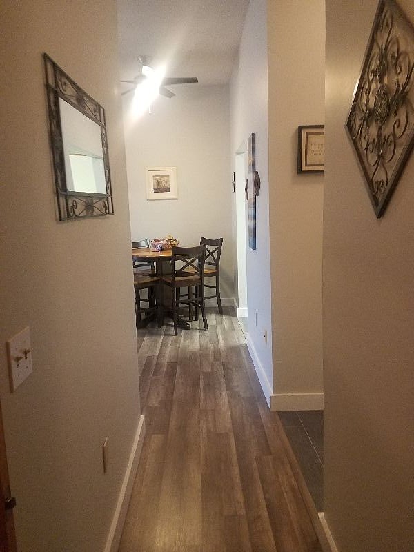 dining area from bathroom hallway