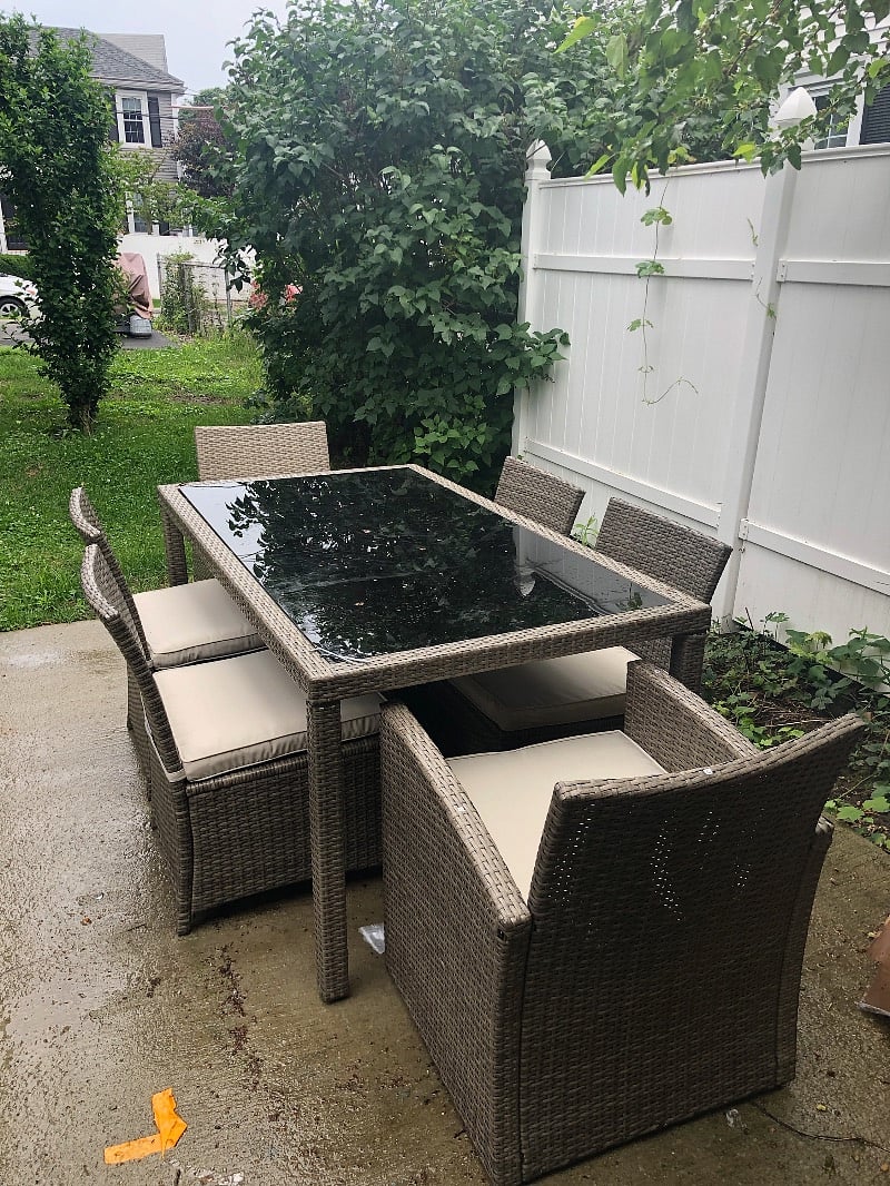 Shared backyard patio table