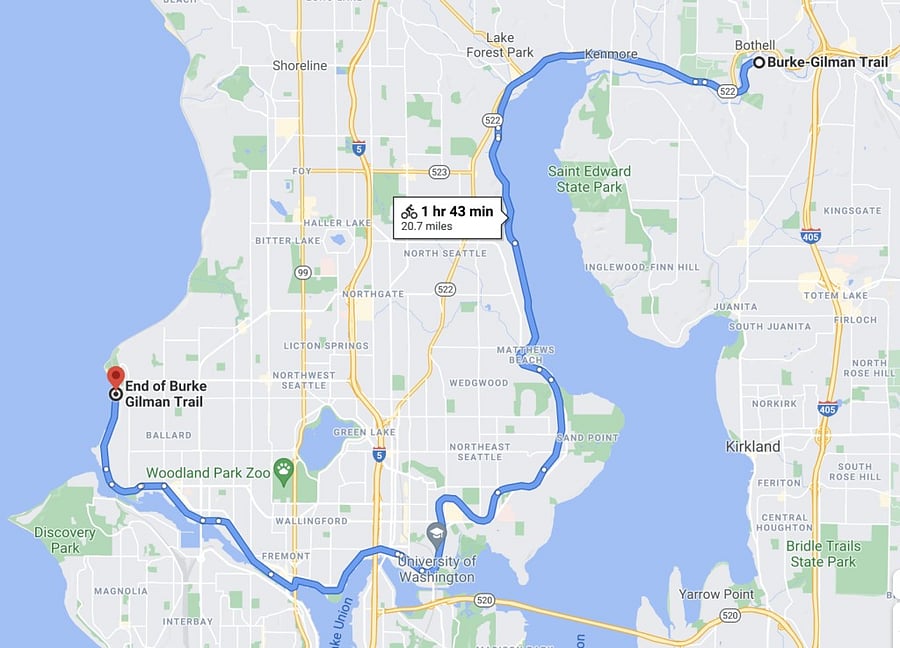 Popular 20 mile Burke Gilman Bike Trail is only 1 Block from the townhouse!