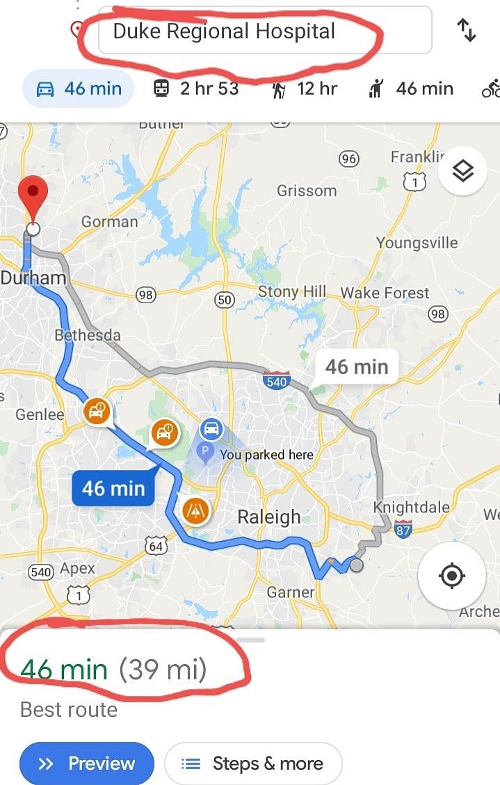 Duke Regional Hospital 46min
