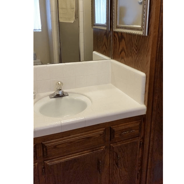 bath, shower in mirror