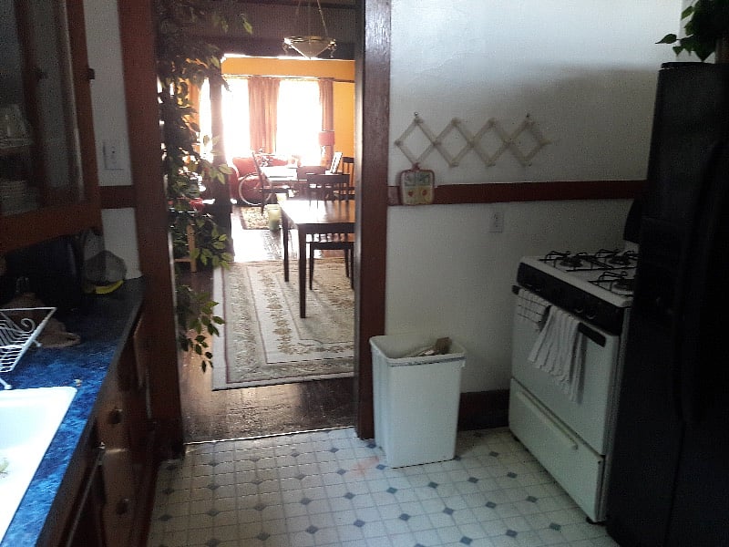 Looking through the kitchen to the dining and living room