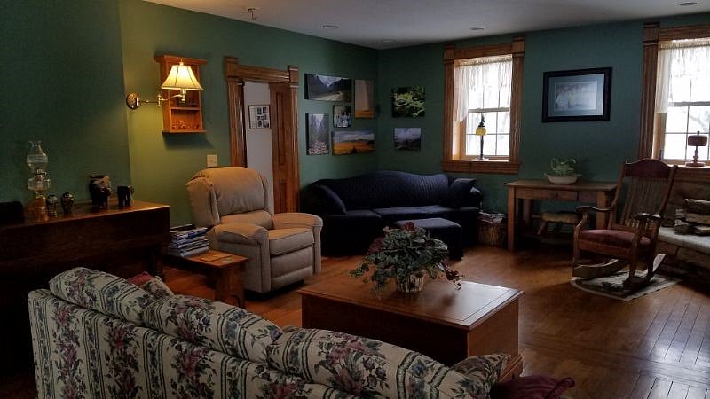 Living room with wood burning stove