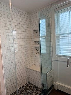 Bathroom shower seat and storage
