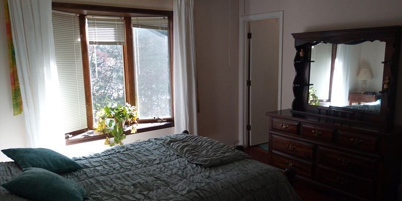 Bay window in Master Bedroom, blackout curtains