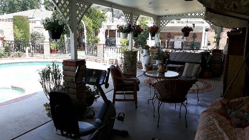 Backyard view w/ covered patio