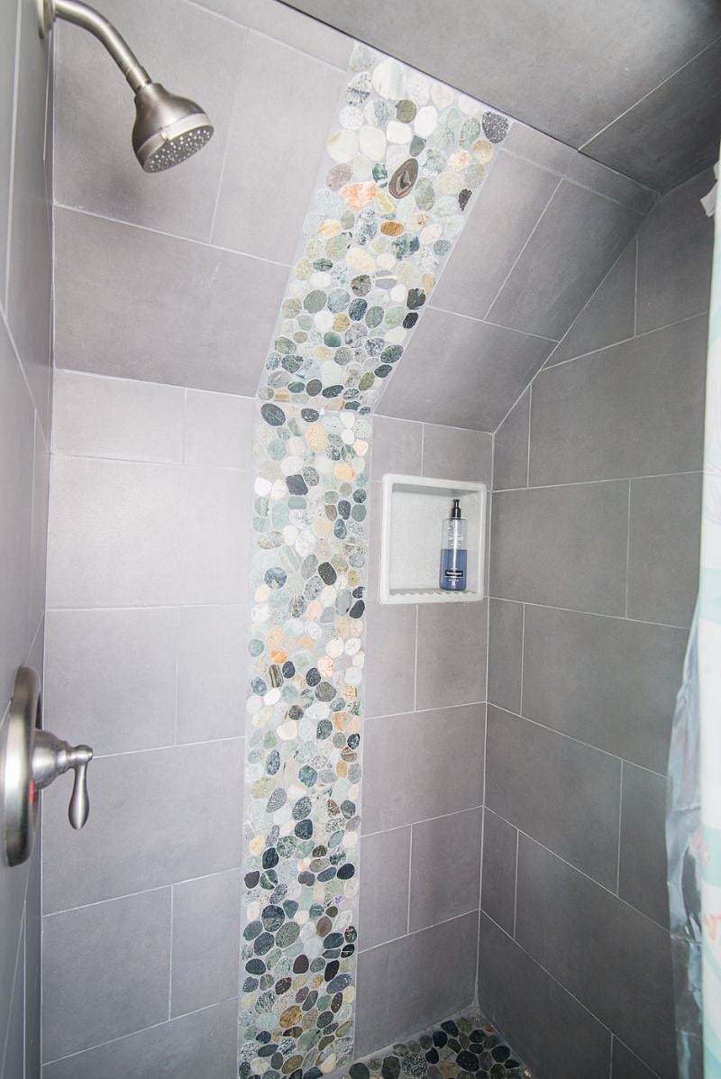 Full size shower
waterfall rock design