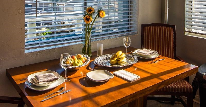 Dining table with view of the canal