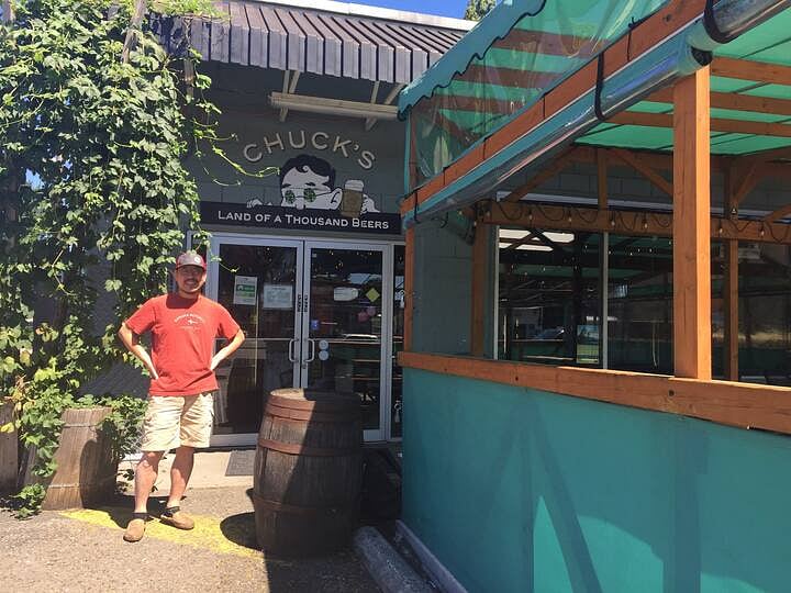 Chuck's Hop Shop hosts a different food truck every day along with Chuck's vast assortment of beer on tap and in bottles. It is very popular and just a half block away.