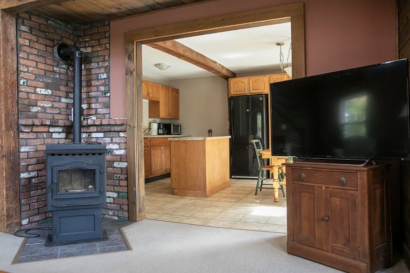This is the view of the kitchen from the living room.