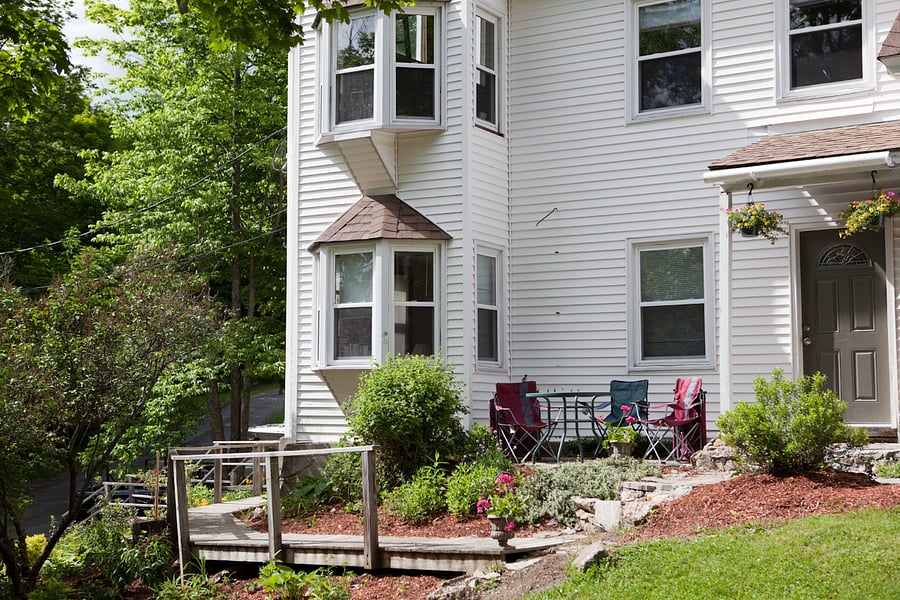 The apartment has its own small patio space
