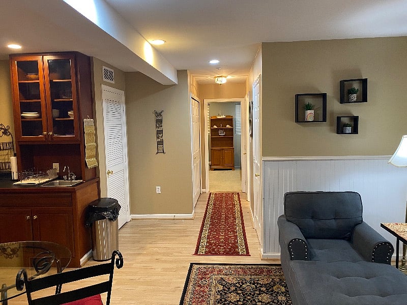Hallway to bedroom. Bathroom and washer/dryer are located down the hallway.