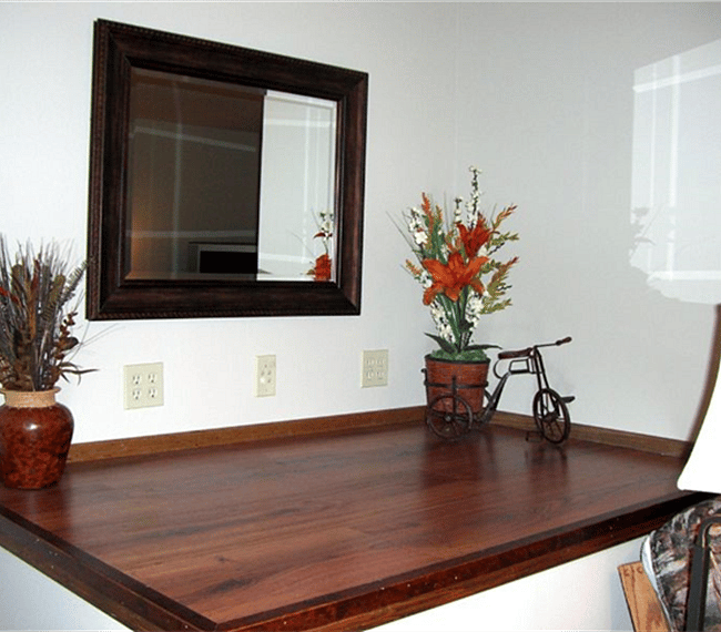 great space by front door for charging your electronics and for your keys, purse, bags, etc.