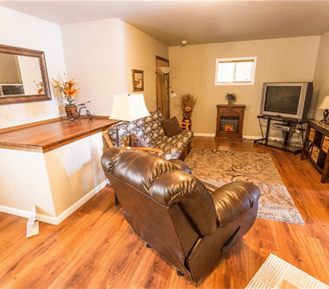 Zoom lens photo of living room area