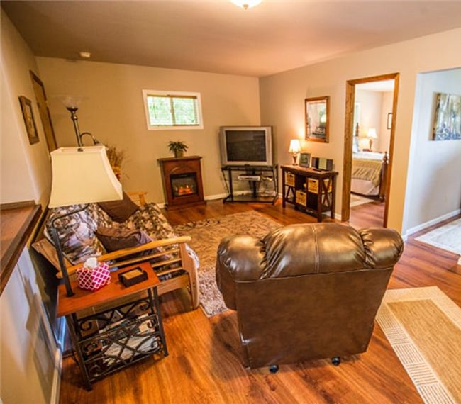 Zoom lens photo of living room area