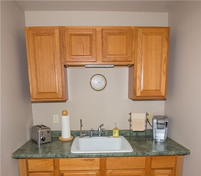 Zoom lens photo of kitchen area
