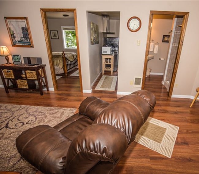 Zoom lens photo of living room area