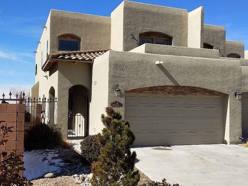 Front view of home. Your balcony is above the garage.