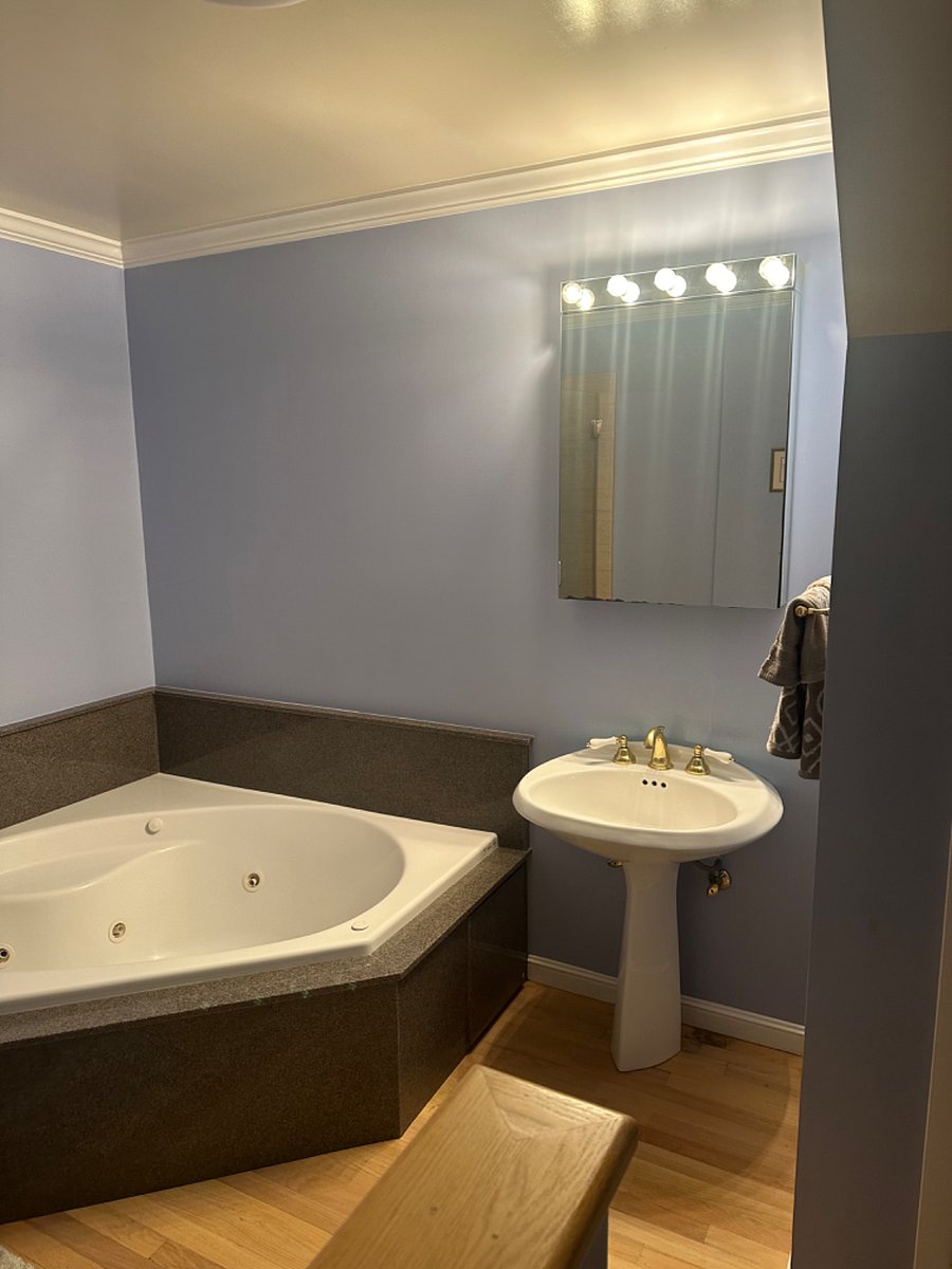 Jacuzzi Tub & Sink & mirrored bathroom storage cabinet