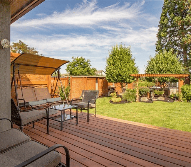 North-facing 8x16 back deck has cool breezes in spring and summer