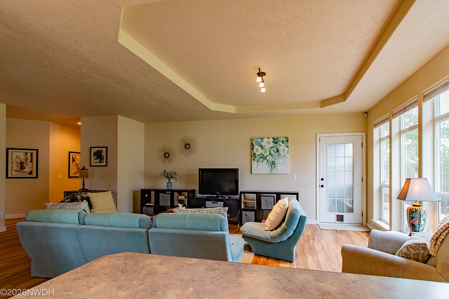 Enjoy an evening at the movies in this large, comfortable living room.