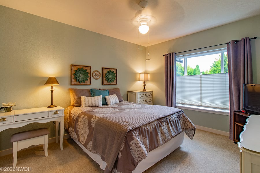 Light, calming contemporary decor in your private bedroom.
