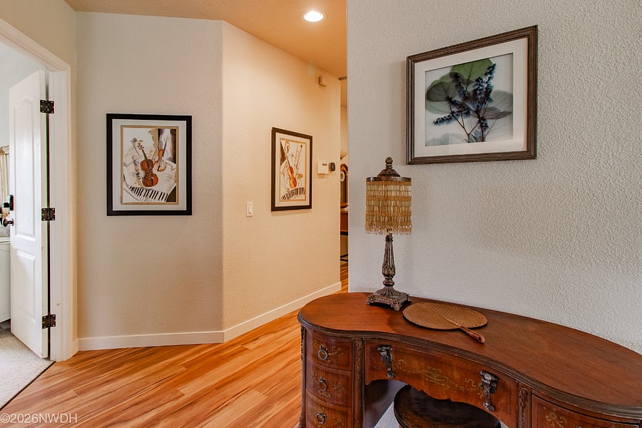 Left of the living/family room is a hallway