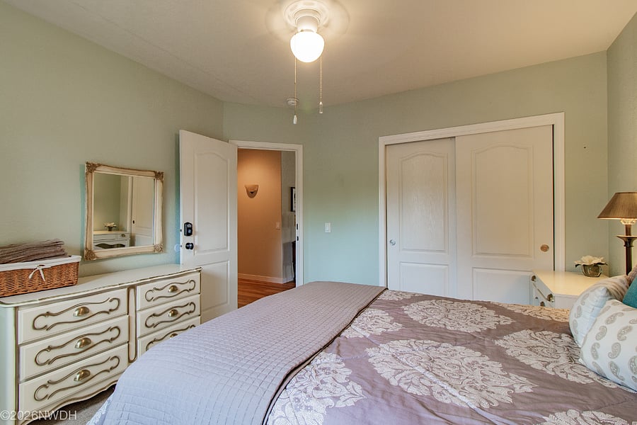 Your private bathroom is across the hall from the bedroom.