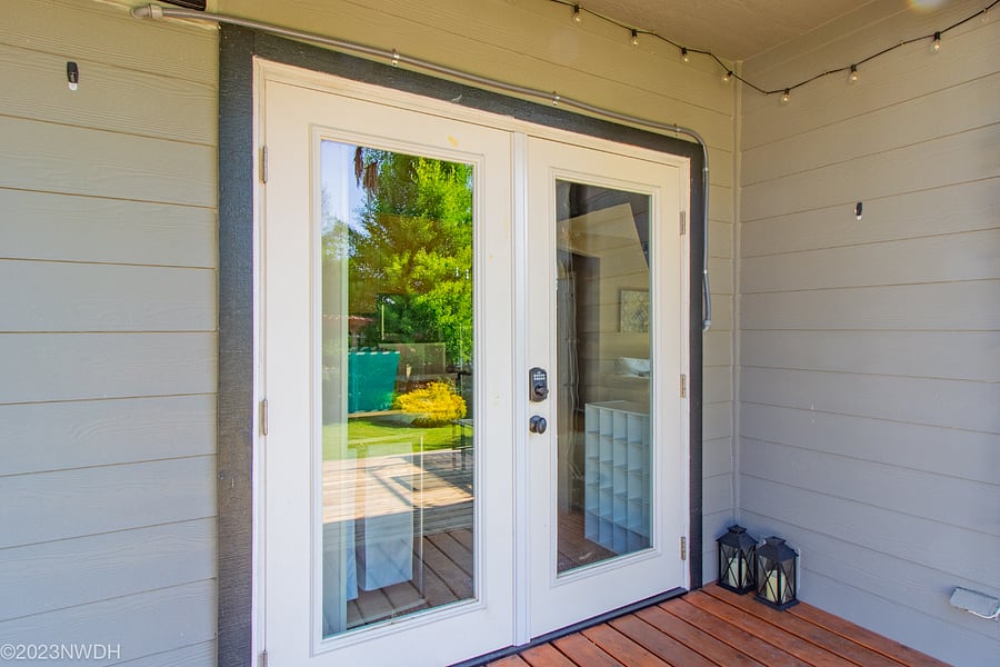 French doors leading into kitchenette
