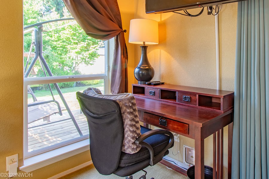 Desk with view of deck and back yard
