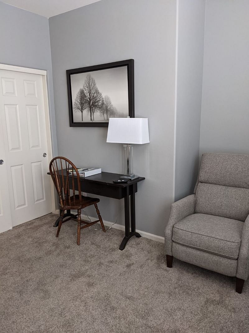 Upstairs 2 Room Suite Desk Area-
This Suite is $1,250 and is not adjacent to any 'family' bedrooms.  It features a Keurig and mini fridge in addition to those amenities downstairs.