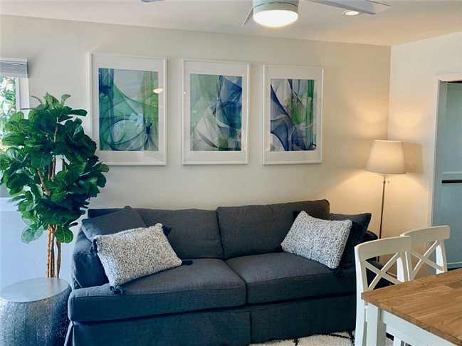 Plush sofa and soft pillows are the perfect lounge space for relaxing and reading a good book, enjoying a snack or watching your favorite show.