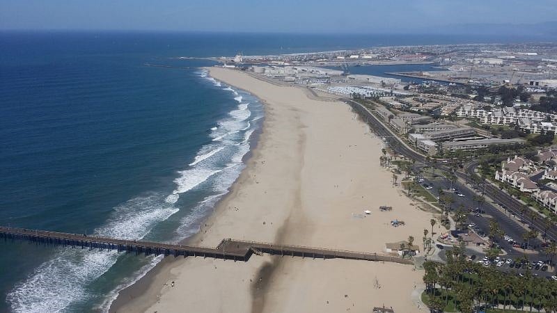 A view of the pier beach and port which is at the upper right of the photo.
