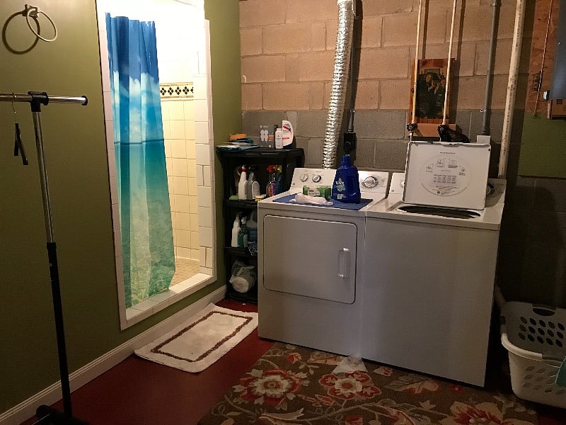 Basement shower and laundry room living ng