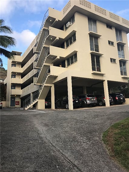 Outdoor view of building. Apt. is on 1st floor, 20 steps