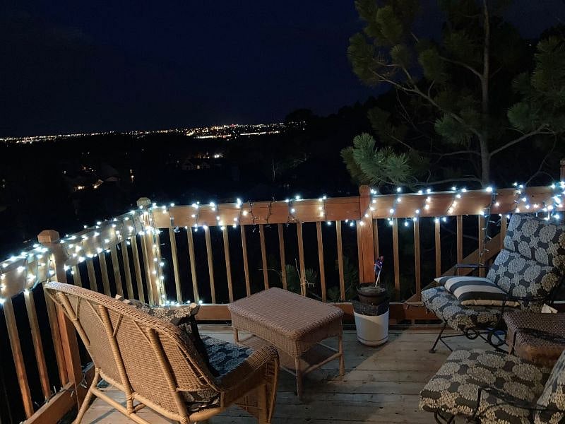 Back deck at night overlooking the city