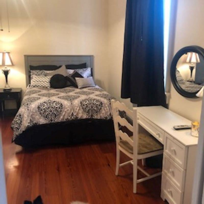 BEDROOM #1 QUEEN BED, DESK, DRESSER, TV, HAIR DRYER