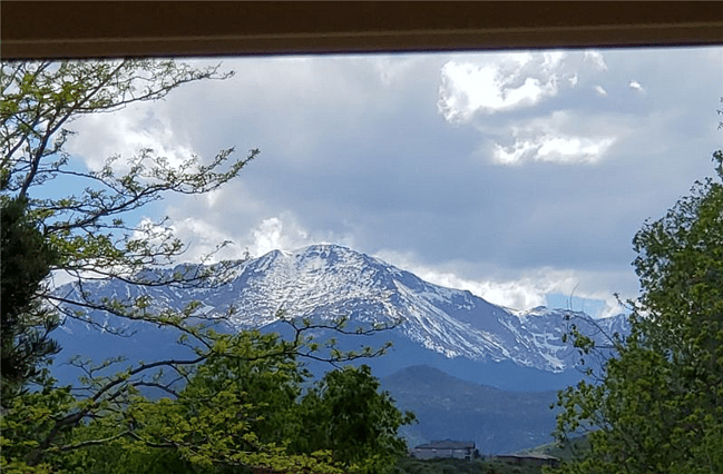 Bay window view of Pikes Peak