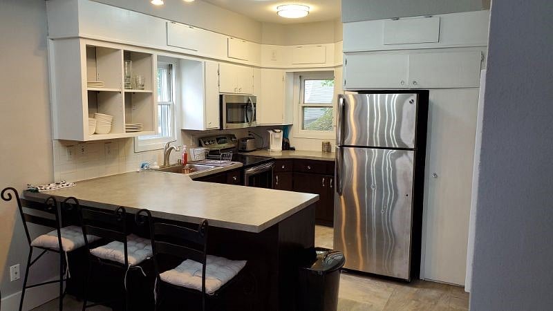 This kitchen is shared with the caretaker and the locum nurse across the hall. We have all the basic tools you need to prepare meals and snacks here. You will have a mini fridge in your private room.