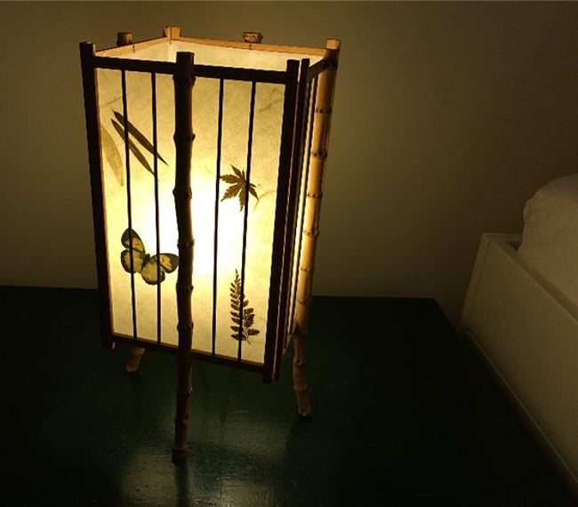 Shoji-style lamp at bedside
