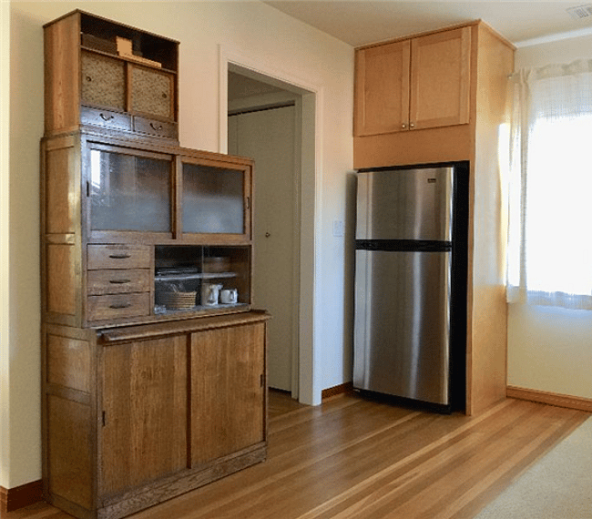 Tea cabinet and apartment size refrigerator with freezer 