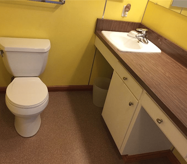 Toilet and sink area. Toilet is 1.6gal flush Kohler