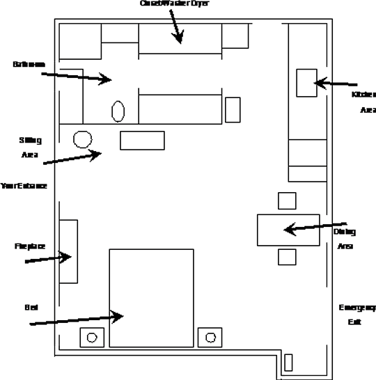 Approximate floor plan with labels of 590sq ft studio