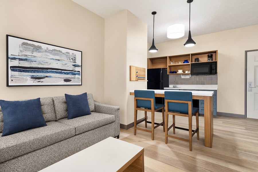 one bedroom suite kitchen and living room