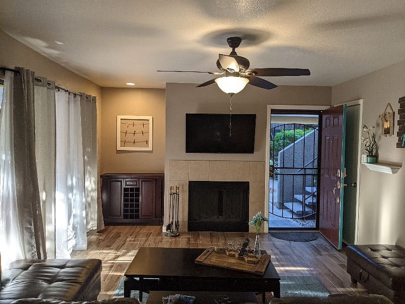 living room, looking from dining area