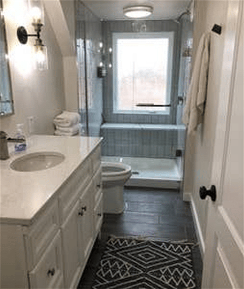 huge bathroom, with heated floors and high end finishes