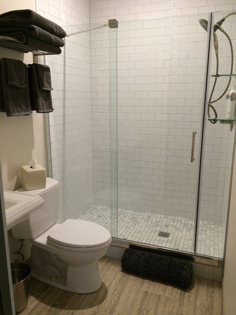 Bathroom on side with full kitchen
