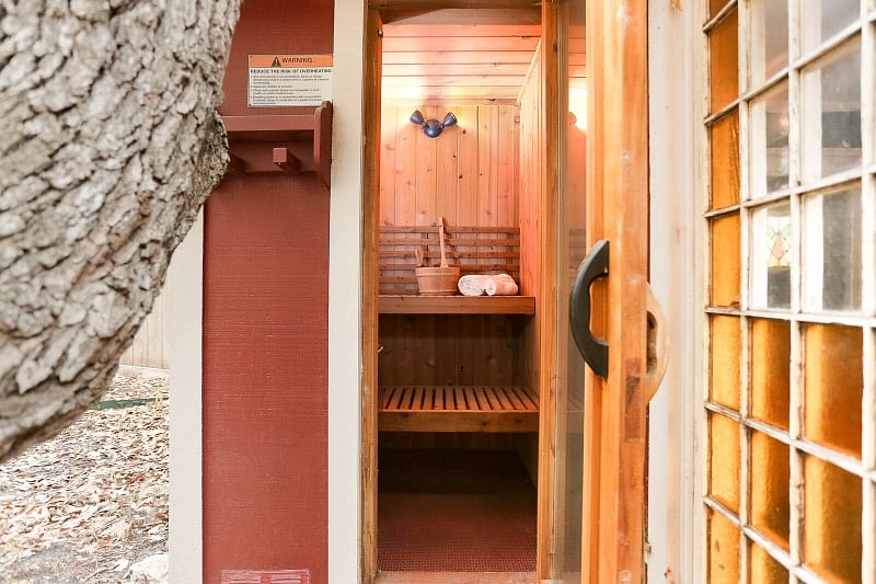 Take a load off in the outdoor sauna.